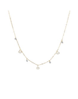A LA - Ketting Flower freshwater pearl / small stones lila