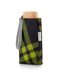 ANATOLE - Tweed Folding compact umbrella - ALWYNE – black/chartreuse plaid