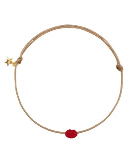 BETTY BOGAERS - Lips Rope Bracelet Red Enamel Beige Rope