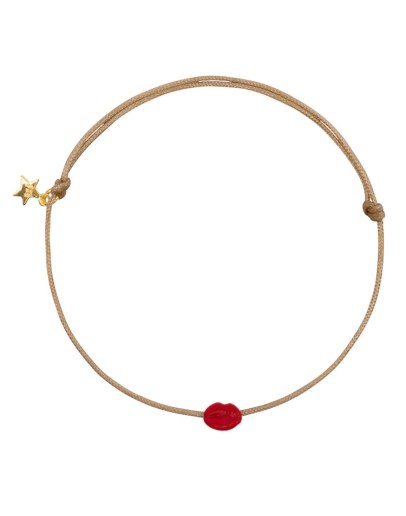 BETTY BOGAERS - Lips Rope Bracelet Red Enamel Beige Rope