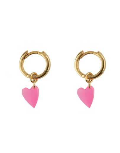 BETTY BOGAERS - Small Hoop Resin Heart Earring Pink