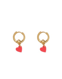 BETTY BOGAERS - Small Neon Pink Heart Hoop Earring