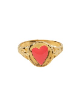 BETTY BOGAERS - Signet Ring Heart Neon Pink Enamel