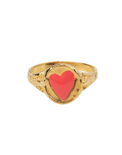 BETTY BOGAERS - Signet Ring Heart Neon Pink Enamel