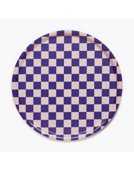 BLU KAT - Dienblad rond Checker Indigo/Almond - 38 cm