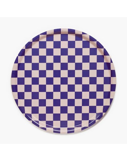BLU KAT - Dienblad rond Checker Indigo/Almond - 38 cm