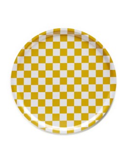 BLU KAT - Dienblad rond Checker mosterd - 38 cm