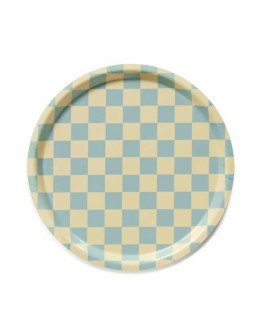 BLU KAT - Dienblad rond Checker Citroen geel/zeeschuim - 31 cm