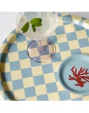 BLU KAT - Dienblad rond Checker Citroen geel/zeeschuim - 31 cm