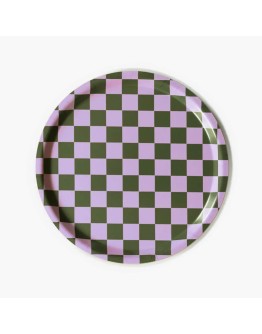 BLU KAT - Dienblad rond Checker Lila/Olive - 31 cm