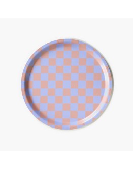 BLU KAT - Dienblad rond Checker Lilac/Peach - 31 cm