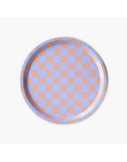 BLU KAT - Dienblad rond Checker Lilac/Peach - 31 cm