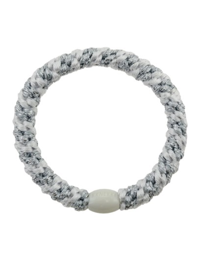 BonDep - Knekki haarelastiek White silver glitter Stripe
