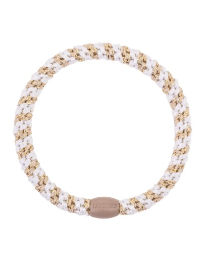 BonDep - Knekki haarelastiek Slim white-beige glitter stripe