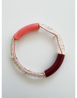BY MELO - Armband kids - Tube Glitter bordeaux/roze - 15 cm