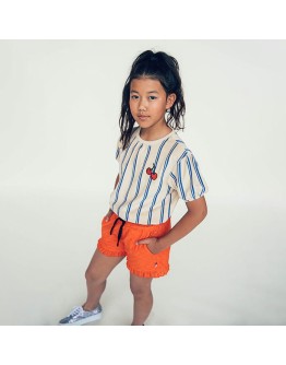 CARLIJN Q - Stripes bleu - Top puffed sleeves with embroidery