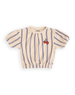 CARLIJN Q - Stripes bleu - Top puffed sleeves with embroidery