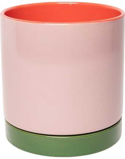 EJA - Bloempot met onderbord - Violet/green/pink 15 cm