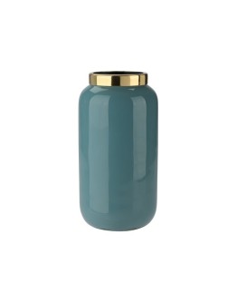 GIFTCOMPANY - Saigon Vase with metal ring - XXS 12cm - Smoke blue/gold