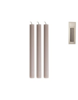 GUSTA - Rib dinerkaarsen set 3 stuks - Grijs