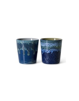 HK LIVING - 70s ceramics: Van Gogh coffee mugs starry night, set of 2