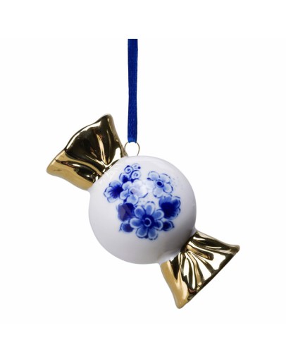 HEINEN DELFTSBLAUW - Kerstornament snoepje goud - Keramiek - 7,5 cm HEINEN DELFTSBLAUW - Kerstornament snoepje goud - Keramiek - 7,5 cm