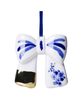 HEINEN DELFTSBLAUW - Kerstornament strik goud - keramiek - 7,5 cm HEINEN DELFTSBLAUW - Kerstornament strik goud - keramiek - 7,5 cm