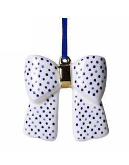 HEINEN DELFTSBLAUW - Kerstornament strik stippen - keramiek - 7,5 cm HEINEN DELFTSBLAUW - Kerstornament strik stippen - keramiek - 7,5 cm