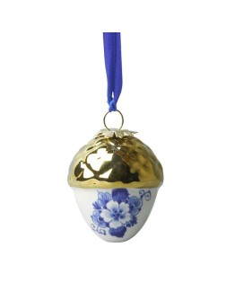 HEINEN DELFTSBLAUW - Kerstornament Noot met gouden dopje