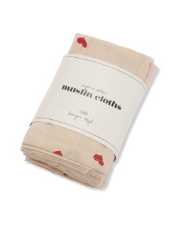 KONGES SLOJD - 3 pack Muslin cloth gots - Amour rouge