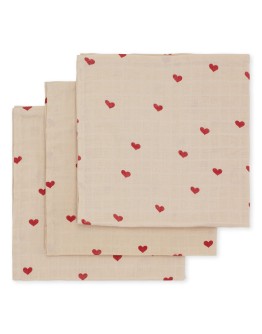 KONGES SLOJD - 3 pack Muslin cloth gots - Amour rouge
