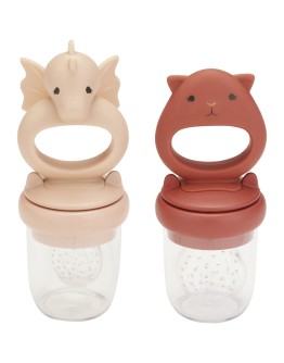 KONGES SLOJD - Silicone fruit feeding pacifier Dragon - ROSE SAND/COPPER BROWN