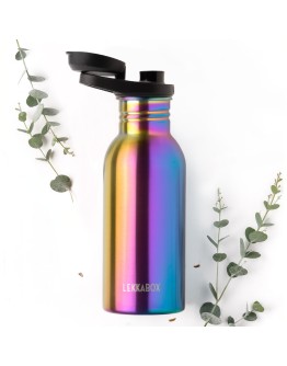 LEKKABOX - RVS Drinkfles lichtgewicht Rainbow - dop zwart - 500 ml