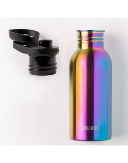 LEKKABOX - RVS Drinkfles lichtgewicht Rainbow - dop zwart - 500 ml
