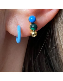 LULU COPENHAGEN - Earring Triples 1 pcs - Gold_green_blue