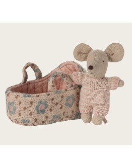 MAILEG - Baby mouse in carry cot - Rose