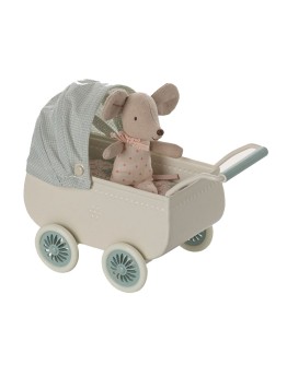 MAILEG - Pram with baby mouse - Mint