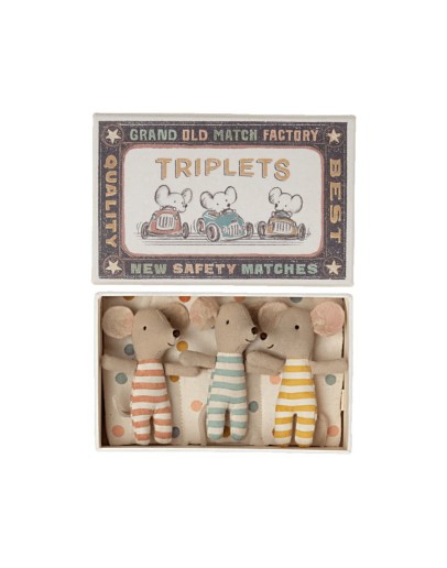 MAILEG - Triplets, Baby mice in matchbox