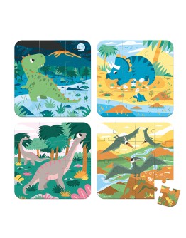 JANOD - Puzzel – 4 puzzels Dinosarus (6-9-12-16 stukken)