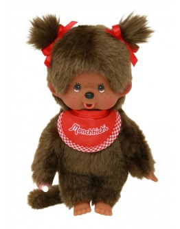 MONCHHICHI - Meisje bruin met slab rood - 20cm
