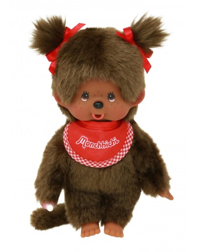 MONCHHICHI - Meisje bruin met slab rood - 20cm