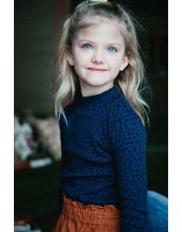 PETIT BLUSH - Longsleeve Rib Turtle Neck - Blue Leopard