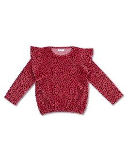 PETIT BLUSH - Ruffle sweater velour - Red Leopard