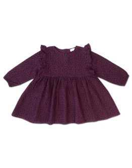 PETIT BLUSH - Julie Ruffle dress - Grape wine  leopard AOP