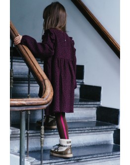 PETIT BLUSH - Julie Ruffle dress - Grape wine  leopard AOP