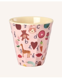 RICE - Medium Melamine Beker - Pink ABC Print