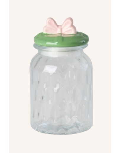 RICE - Medium Bow Glass Jar - Green RICE - Medium Bow Glass Jar - Green
