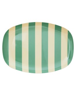 RICE - Rectangular Melamine Plate - Green Stripe Print