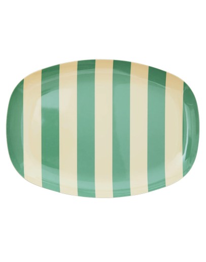 RICE - Rectangular Melamine Plate - Green Stripe Print