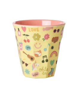RICE - Medium Melamine Beker - Zacht geel - Unicorn Love Print